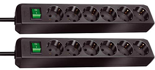 Brennenstuhl Eco-Line 6-Fach Steckdosenleiste (Steckerleiste mit Kindersicherung, Schalter und 1,5 m Kabel) schwarz (2 Stück)