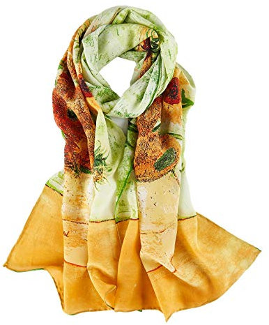 YangtzeStore Langer Charmeuse Seidenschal Klassischer Kunstdruck, Sonnenblumen von Van Gogh, 63 x 17