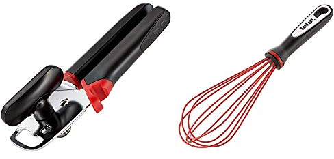 Tefal K2070514 Ingenio Ouvre-Boîte de conserve ustensile de cuisine noir et rouge & K2071714 Ingenio Fouet en Silicone anti-rayure ustensile de cuisine noir et rouge résistant