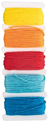 Rayher 53564990 Filo Di Cotone Stitch And Knot, 5 Colori 10M Ciascuno 50M, per Punto Croce, Set Di Fili per Ricamo, Filo per Annodare, Filo per Nastri Dell'Amicizia,Multicolore (Arcobaleno)