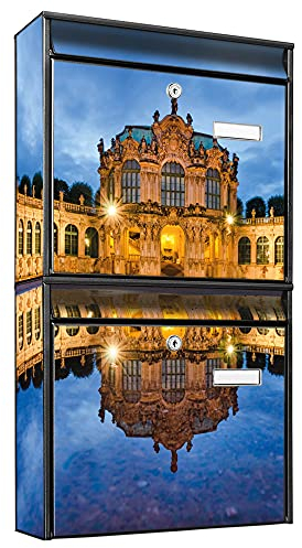 banjado® Briefkastenanlage 2 Fach 36x64x10cm mit Motiv/Briefkasten groß mit Namensschild/Postkasten A4 Einwurf inkl. Montagematerial & je 2 Schlüsseln/Briefkasten ohne Zeitungsfach