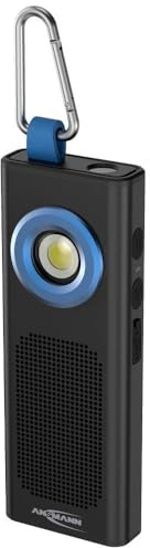 Ansmann Wireless Lautsprecher mit LED Taschenlampe, satter Sound, robust Dank Alu-Gehäuße, 42m Leuchtweite, spritzwassergeschützt, perfekt zum Camping, Arbeiten, Outdoor, Party, Grillen UVM., Schwarz