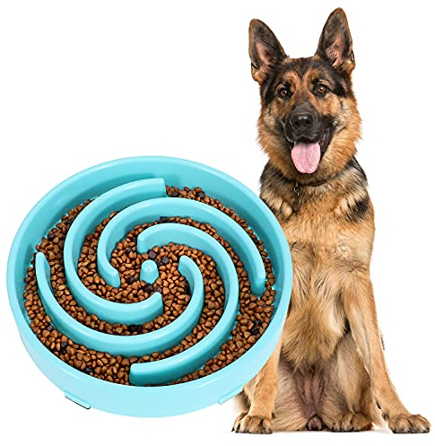 Large Pet Slow Feeder Dog Bowl, Slow Eating Dog Bowl Fun Puzzle Feeding Bowl Non Skid Bloat Stop Dog Food Bowl Interactive Maze Bowl Sky blue