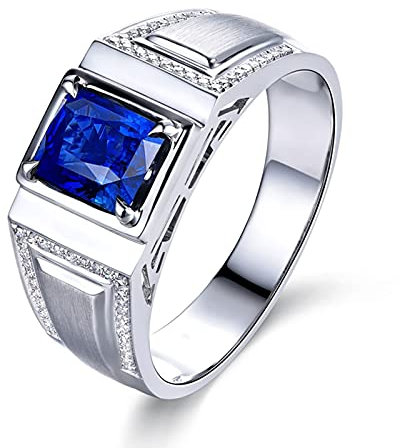 Daesar Ringe 18K Weißgold Herren Bandring mit 1.28ct Saphir, Verlobungsring Weißgold Trauring Diamant Gr.60 (19.1)