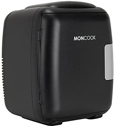MONCOOK Mini Fridge For Bedrooms - Small, Portable & Quiet Mini Fridges For Skincare, Medicine, Food & Drinks - Cooling & Warming Function - Perfect For Home, Office, Car Or Travel - 9L - Black Mono
