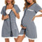 Uniexcosm Chemise Nuit Allaitement Maternité Coton Robe de Nuit Femme Enceinte Col en V Manches Courtes Devant Ouvert Chemise de Nuit Femme Grossesse A-Rayures Bleu Marine S