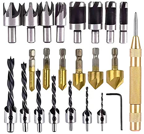 Hole Drill Bit 23-Piece Set Woodworking Chamfer Claw Corkscrew Combination Tool