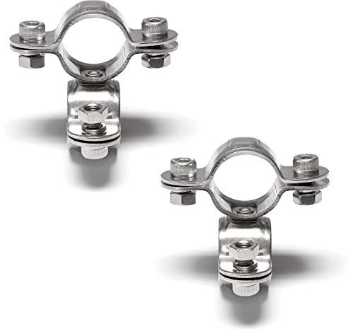PRIOstahl - Abrazadera de tubo doble con eslabón giratorio de 25 mm x 2 unidades para fijación de tubos, abrazadera de tubo de acero inoxidable V2A