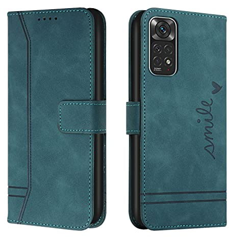 Trugox Handyhülle für Xiaomi Redmi Note 11 / Redmi Note 11S Hülle Klappbar Klapphülle mit Kartenfach Handytasche Handy Schutzhülle Tasche Leder Wallet Flip Case Slim Book Cover - Blaugrün