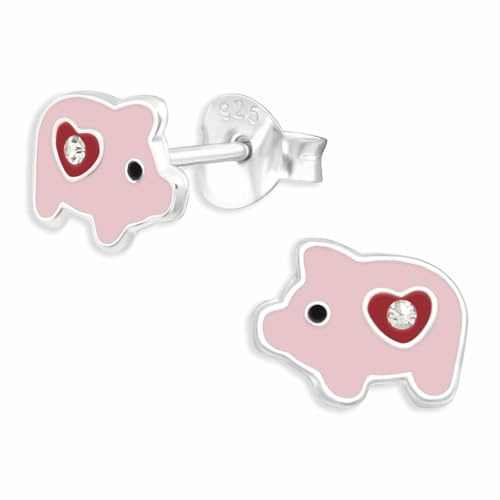 Monkimau Schwein Ohrstecker Ohrringe aus 925 Silber Schmuck Silberohrringe Medizinisch für Kinder Mädchen Damen Frauen