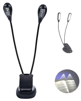 Zunate Notenständer-Licht, LED-Clip-On-Notenständer-Bücherlampe Doppelte verstellbare Arme Mini-Lesebuchlicht für Schüler/Kinder & Musik- / Klavierspieler(8 Perlen)