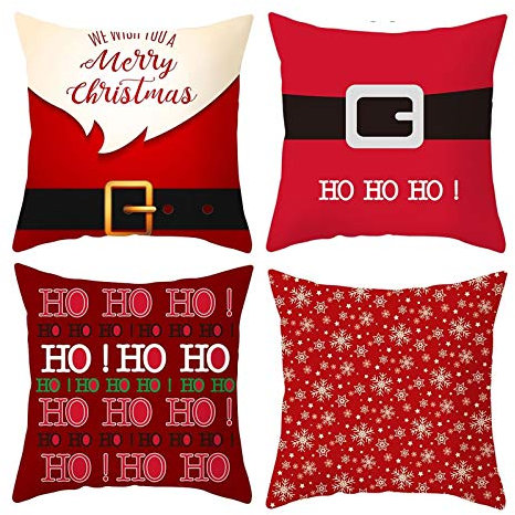 Banemi Kissenbezug Couch, Stück 4 Weihnachten Deko Kissenbezug Costume Da Babbo Natale Con Fiocco di Neve Ho Ho Ho! für Weihnachtsdekoration 50X50CM
