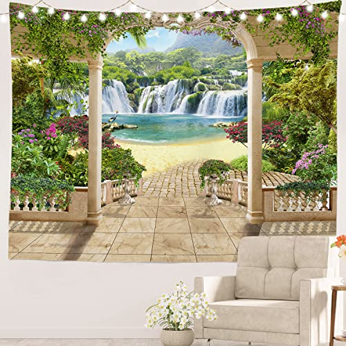 Batmerry Bunter Wasserfall-Wandteppich, grün, Italien, Wandkunst, hängende Dekoration, Polyesterfaser, weiß, gerüscht, für Wohnheim, Schlafzimmer, Wohnzimmer, 130 x 150 cm
