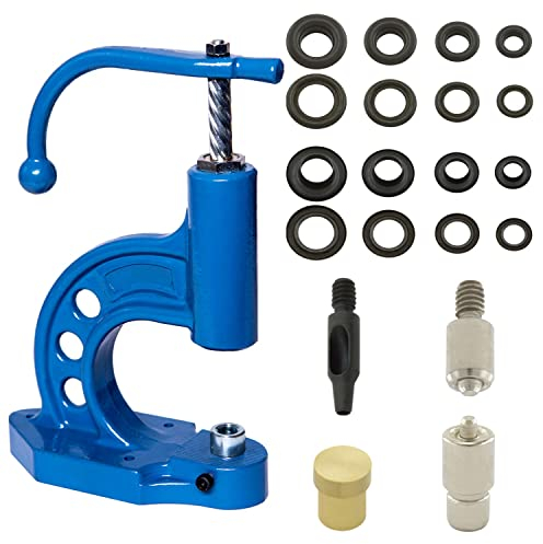Ösenpresse Set mit Spindelpresse, Ösenwerkzeug und 50 Stück Ösen 3 mm, Schwarz, Messing | Handpresse | rostfreie Metallösen | DIY | für Stoff, Schuhe, Planen, Kleidung..