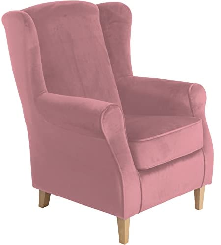 58 aufm Kessel Ohrensessel Karlen Bezug Samtvelours Buche Natur/Rose 22044