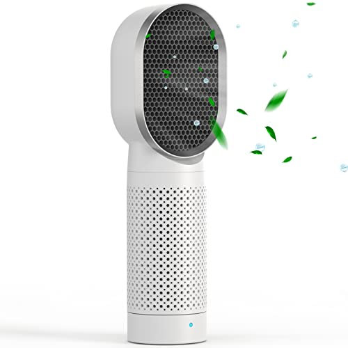 QUEENTY Small Air Purifier, Desktop Air Purifier Ionizer with True H13 HEPA Filter, Travel Air Purifiers for Bedroom Home, Pets, 2 Speeds, Energy Save, 3 Stage Filtration System (Beige)