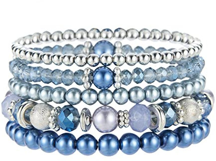 FULU AUTUMN Boho Perlenarmband Damen Mehrschichtiges Armband mit Kristalle Perlen Modeschmuck Geschenke für Frauen(32-Blue)