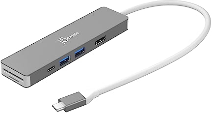 j5create 7-in-1 Slim High Performance USB-C Hub, 4K60 HDMI, 10Gbps USB-C port, 2 x 10Gbps USB-A ports, 95W PD charging, SD/microSD, for MacBook, XPS, Thinkpad, Laptops, iPad Pro (JCD390)