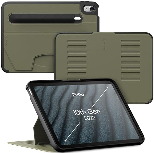 ZUGU CASE iPad 10.9 Hülle 11. / 10. Generation (A16 2025/2022), schlanke Schutzhülle 8 Winkel-Ständer magnetisch, Stifthalter, Auto Sleep/Wake UP [ Olivgrün ]