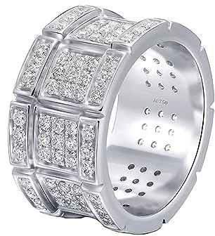 ANAZOZ Eheringe für Mann, Herrenringe Weißgold 18 Karat Ringe Breit mit Moissanit Bandring Größe 52 (16.6)