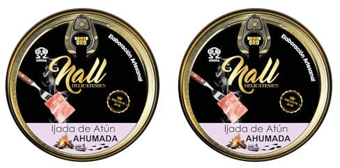 NALL DELICATESSEN Ventresca de Atún Salvaje (Ijada o Jamón de Mar) con aroma AHUMADAS | Elaboración Artesanal con Aceite de Oliva Virgen Extra | (2 Latas)