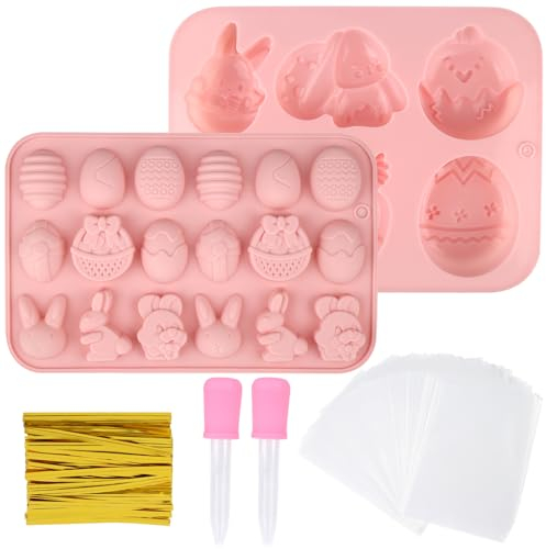GUOYIHUA Stampo in silicone per cioccolato, 2 pezzi, per uova di Pasqua, coniglietto di Pasqua, 24 cavità, stampi da forno in silicone, stampi per caramelle e cubetti di ghiaccio