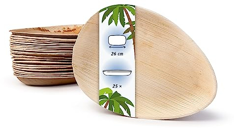 onlyleaf Palmware - Platos de hojas de palma I 25 piezas de ojas de palma Forma de gota 26 cm I Bio vajilla desechable boda compostable biodegradable Vajilla de fiesta