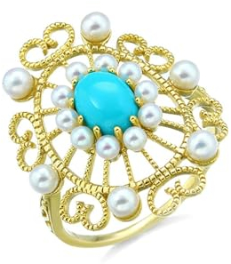 Stfery Echtgold 585 Damen Ringe für Damen Oval Türkis Verlobungsring Damen