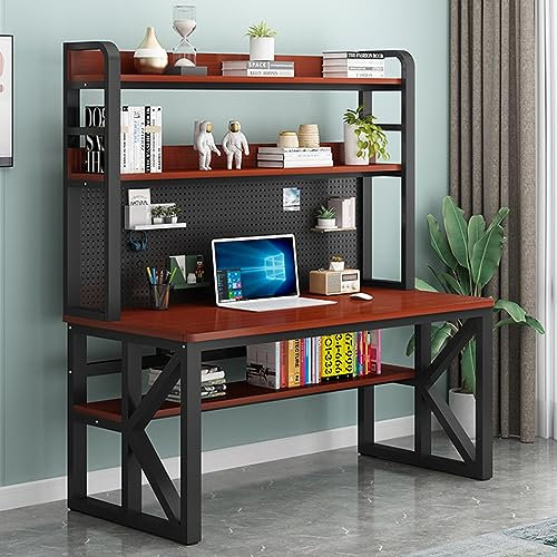 JMOZHCD Computertisch mit Staufächern und Stecktafel, moderner Studenten-Schreibtisch, großer Arbeitstisch für Heimbüro, Teakholz + Schwarz, 78,9 cm