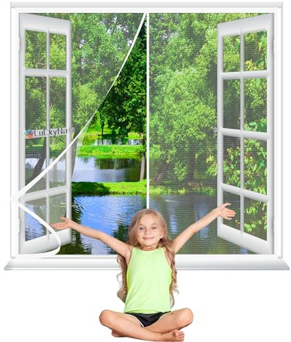 Fliegengitter Magnet Fenster Weiß 125x200cm für Terrassentür Schiebetür Wohnzimmer Kinderleichte Klebemontage Ohne Bohren