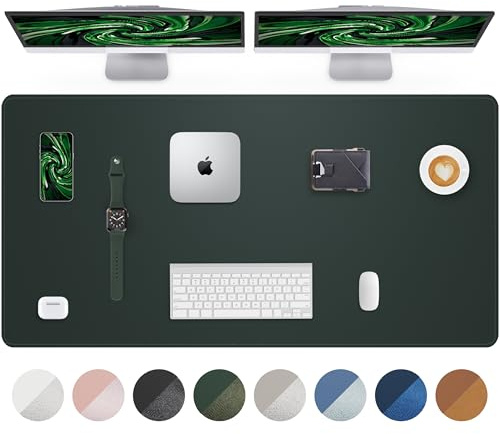 AFIING Schreibtischunterlage aus PU Leder, Große Mausmatte, Rutschfest & Wasserdicht, Tischunterlage für Büro, Homeoffice und Studium (140 x 60 cm, Dunkelgrün)