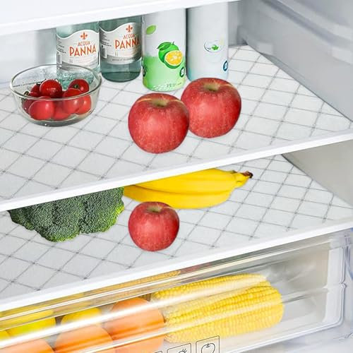 Absorbent Refrigerator Liners, Non Slip Fridge Bin Liners and Mats Washable, Fresh mats & Refrigerator Shelf Liner for Glass Shelves and Kitchen Cabinet Drawer,12 × 24 (6PCS Gray Stripes)