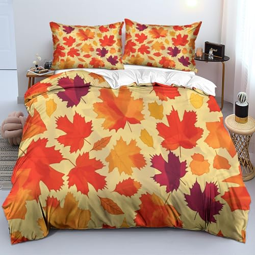 MLSOWM Bettwäsche Set 3D Herbstmotiv Ahornblätter Bedruckte Bettbezug, 135x200cm Weiche Mikrofaser Bettwäsche Set Einfache Pflege, mit Reißverschluss 1 Bettbezug und 1 Kissenbezug