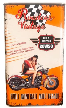 Huile moteur moto 20W50 minérale 5L – Bidon Métal Vintage – API SF/CF – 4 Temps – V-Twin & Custom – Fabriquée en France – Roadcar® Vintage