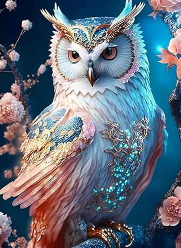 Yufengliye Kit de peinture diamant 5D - Kit complet faire soi-mme - Cristal - Strass - Broderie diamant - Pour enfants et adultes - Decoration murale - 30 x 40 cm - Chouette