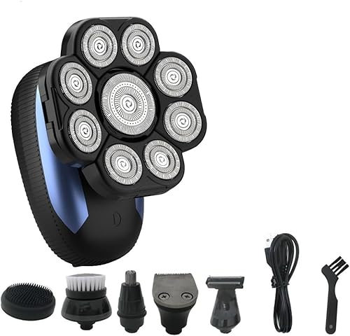 Maquinilla de afeitar eléctrica para hombres, afeitadoras eléctricas 6 en 1 para hombres calvos, afeitadora flotante 9D mejorada, afeitadora de cabeza de aseo inalámbrica húmeda y seca