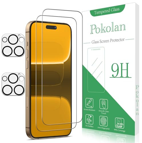 Pokolan 2+2 Pack Screen Protector for iPhone 16 Pro Max Tempered Glass, With Camera Lens Protector, 9H Hardness, No Bubbles, Anti-Scratch, Ultra Resistant