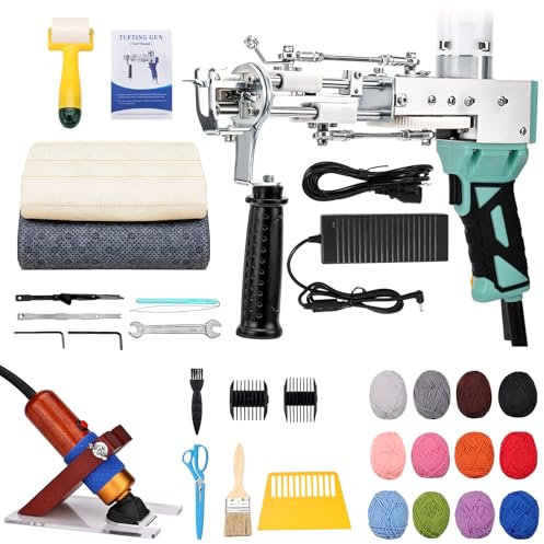 ZOWWFAST Teppich-Tufting-Pistole mit Teppich-Trimmer-Kit, Tufting Gun Set mit Digitaler Geschwindigkeitsanzeige, Tufting Maschine mit Tufting-Tuch|Garn |KitWalze|Bürste|Schaber |Stampfer -Grün