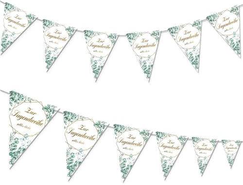 2 Stück Jugendweihe Wimpelkette,Jugendweihe Girlande Banner,Jugendweihe Girlande Banner,Wimpelkette Jugendweihe Girlande Junge Mädchen,Jugendweihe Party Deko für Junge Mädchen Jugendfeier (Grün Gold)