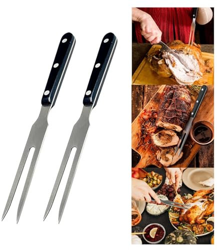 2 Stück Fleischgabel Set, 25 cm Edelstahl mit Kunststoffgriff, Fleischgabel Set aus Edelstahl für Grillen, Braten, Servieren, Kochen