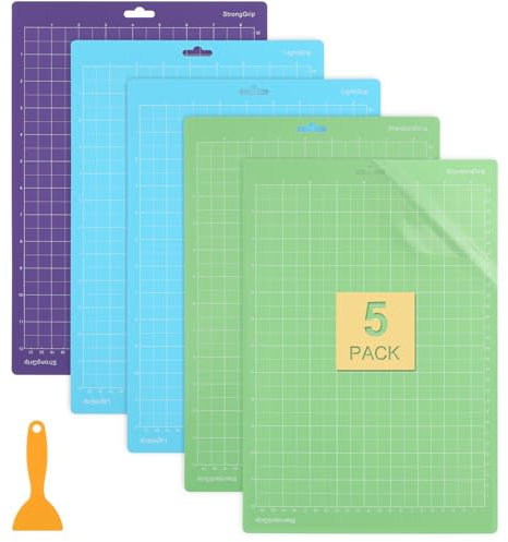 LEAZZLE 5 Stück 8.5 x 12 Schneidematte Set fur Cricut Joy Xtra, Schneidematte mit 3 Verschiedenen Klebern, Cricut Matte mit Staubdichtem Film fur Nähen Quilten (21,6 x 30,5CM)