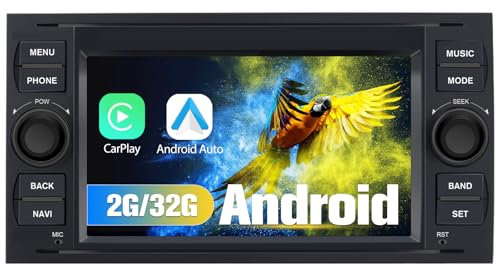 Hexinex Android Radio 2GB+32GB für Ford Focus/Mondeo/S-Max/C-Max/Galaxy, 7 Zoll Display, Carplay Android Auto FM RDS Lenkradfernbedienung Bluetooth - Schwarz