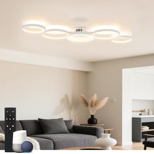 Sky angle LED Deckenleuchte Mit Alexa App Google Home Rund Weiß Dimmbar Mit Fernbedienung, Deckenlampe Wohnzimmer 50W 6000LM 3000K-6000K Für Schlafzimmer 100CM (Weiß, Smart)