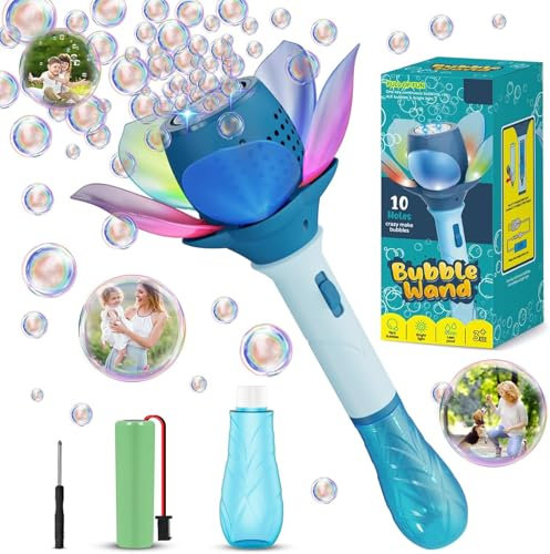 Bombble Elektrisches Seifenblasenstab, Blumen Seifenblasenmaschine Kinder 10000+ Blasen/Min mit Seifenblasenlösung/AKKU/Licht für Geschenk/Outdoor/Party/Hochzeit, Seifenblasenspielzeug Bubble Maker