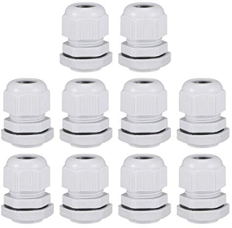 TA-VIGOR 10Pcs M22 x 1.5 Cable Gland, IP68 Waterproof Adjustable Plastic Nylon Wire Connectors Gland Joints for 7mm-12mm Cables, Locknut Stuffing Glands with Locknut and Washer – White
