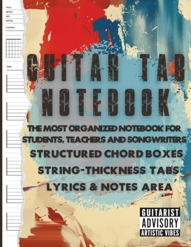 Blank Guitar Tab Notebook: Organized Tablature & Chord Boxes, Note Lines +Bonus | Manuscript paper for guitar students, teachers and songwriters