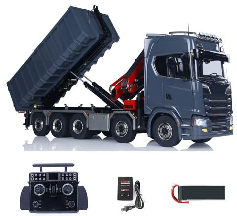 wheelfun 1/14 RC Hydraulic Full Dump Truck Crane 770S Metal 10x10 Remote Control Roll on Off Tipper 3Speed RTR Model Car XE Radio Hobby Grade Model for Adult Hobby