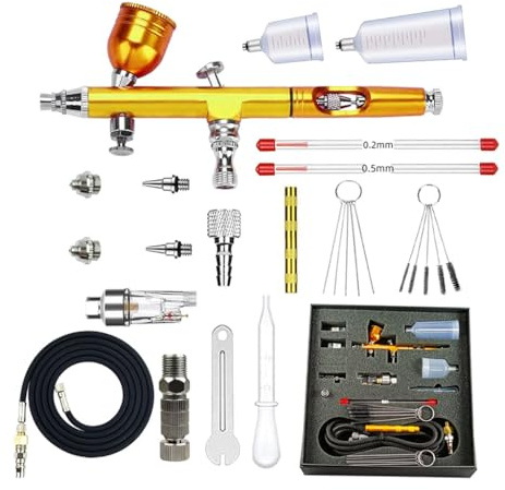 Airbrush-Set, Airbrushpistolen mit 4 Düsen, 0,2/0,3/0,5 mm, Doppelwirkung