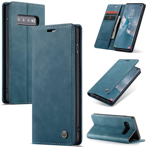 Rerzoiro Handyhülle für Samsung Galaxy S10 Hülle, Premium PU Lederhülle Klappbar Flip Case Standfunktion Tasche Magnet Kartenfach Klapphülle Schutzhülle für Samsung Galaxy S10, Blaugrün