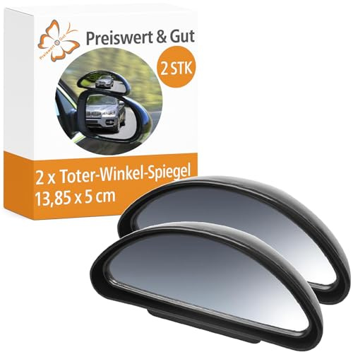 2 STK Toter Winkel Spiegel Weitwinkelspiegel 13,85 x 5 cm klemmbar | Zusatzspiegel Set universal aufklemmbar, waschanlagensicher und witterungsbeständig für PKW LKW Wohnmobil, Preiswert&Gut